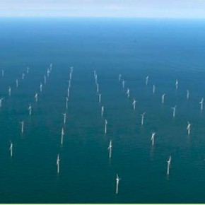 Offshore wind farm with multiple wind turbines in ocean