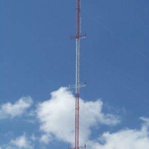 Merkel weather observation tower with blue skies